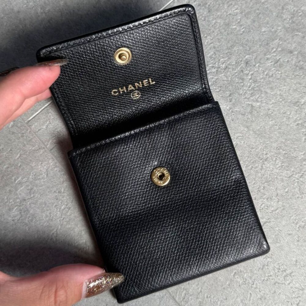 Chanel Coco Button Coco Mark Leather Coin Case Bl… - image 4